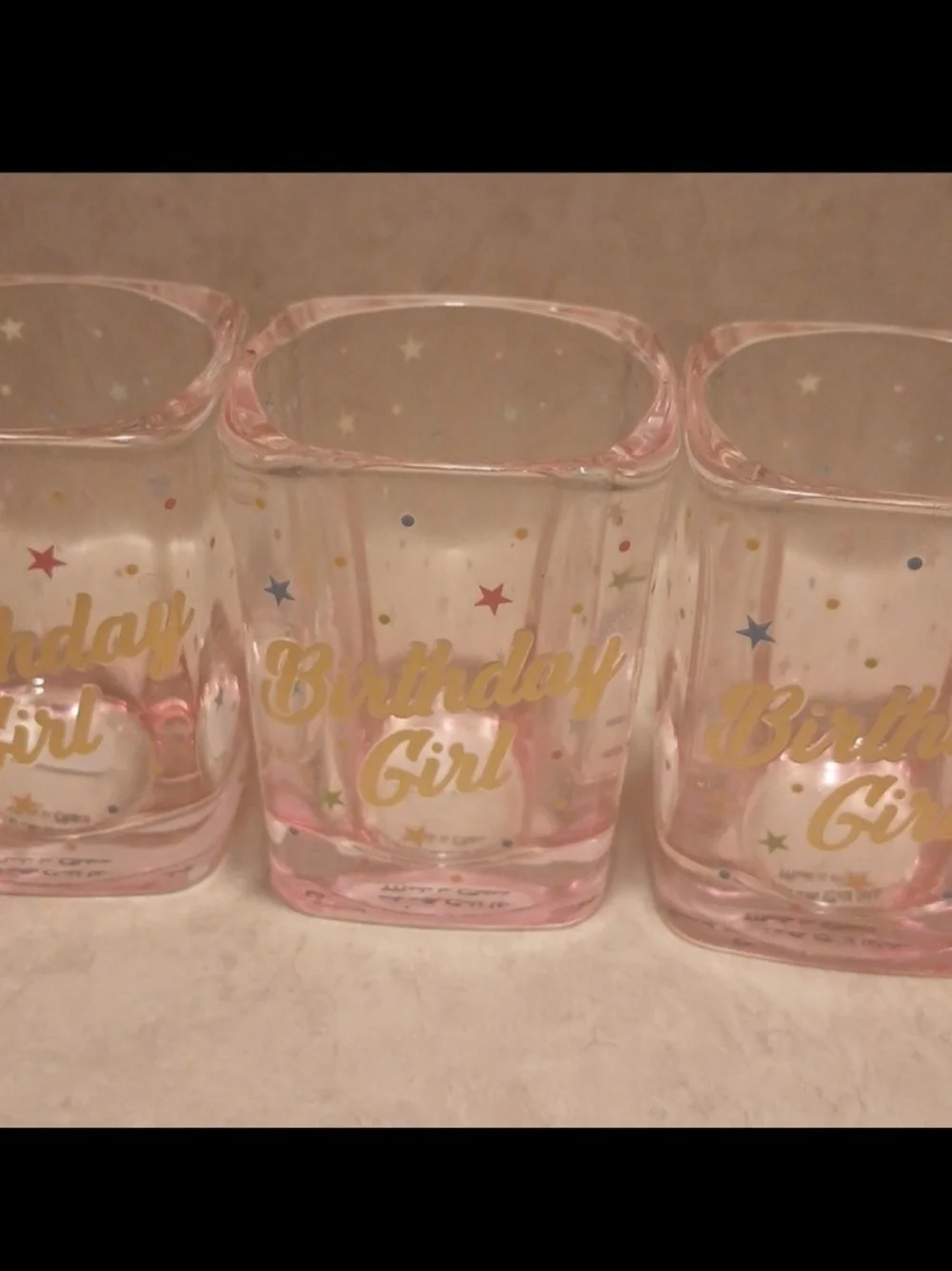 Birthday Girl Pink Glass Votive Holder - Set of 3